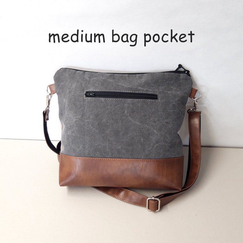 Medium crossbody purse, Gray bag, small messenger bag, Magnolia print, hobo bag vegan leather, canvas pouch, girl bag, gift for a woman image 9