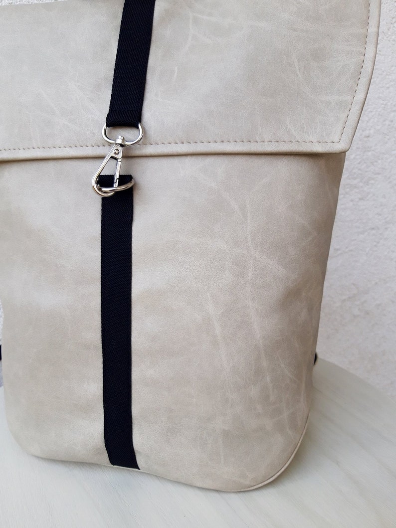 Women's backpack white, Handmade from Diahobag, vegan leather bag, deep backpack for format A4, antique effect leather image 5