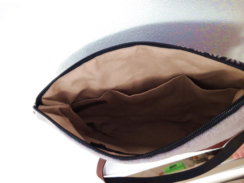 Medium crossbody purse, Gray bag, small messenger bag, Magnolia print, hobo bag vegan leather, canvas pouch, girl bag, gift for a woman image 10