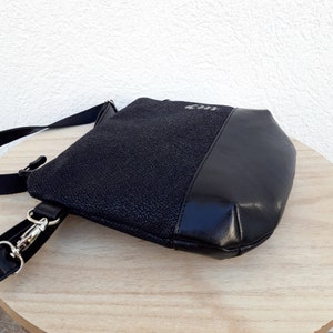 Crossbody bag black leather, vegan bag, small leather purse, casual shoulder bag, Evening bag, bag of a woman or girl, Gift for her, fabric image 7
