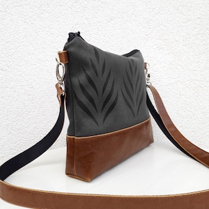 Crossbody bag, White print, vegan leather bag, dark gray purse, Casual purse, hobo bag, Crossbody Wallet image 7