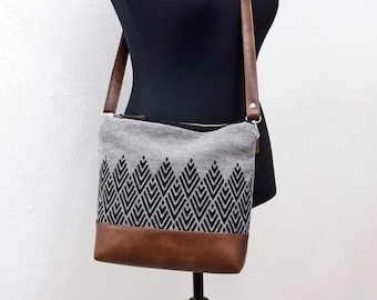 Crossbody bag gray, aztec print, zipper shoulder bag, canvas hobo, Small, Medium
