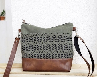 Grüne Umhängetasche | Mittelgroße Schultertasche aus Canvas | Hobo-Tasche, wasserabweisend | Unisex-Doppelgeschenk