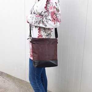 Deep crossbody purse, Ready to ship bag, Leather brown burgundy bag, vegan bag, everyday handbag, shoulder bag external pockets, messenger image 5