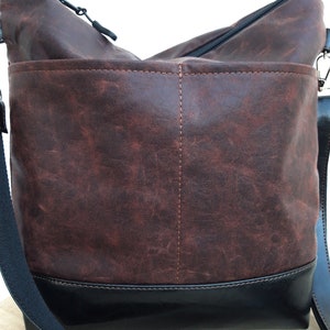 Deep crossbody purse, Ready to ship bag, Leather brown burgundy bag, vegan bag, everyday handbag, shoulder bag external pockets, messenger image 3