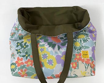 Blaue Blumen Einkaufstasche, Waschbar Einkaufstasche, Shopping Reversible Handtasche, Handmade Markt Portemonnaie 17x13"