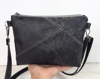 Schwarze Umhängetasche aus veganem Leder, verstellbarer Riemen, moderne Schultertasche