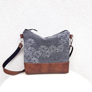 Graue Umhängetasche | Kleine Tasche aus Canvas | Tagesschultertasche | Frau Mädchen Handmade No front pocket