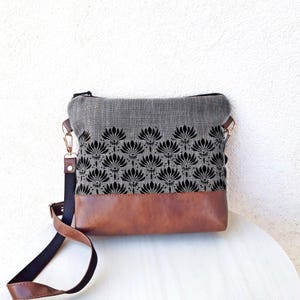 Sac bandoulière orange gris turquoise | Petit sac 10,8"x9" | Sac de jour à imprimé pissenlits | Sac à bandoulière en lin | sac végétalien | sac femme