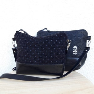 Crossbody tas zwart leer, vegan tas, kleine leren tas, casual schoudertas, avondtasje, tas van een vrouw of meisje, cadeau voor haar, stof afbeelding 5