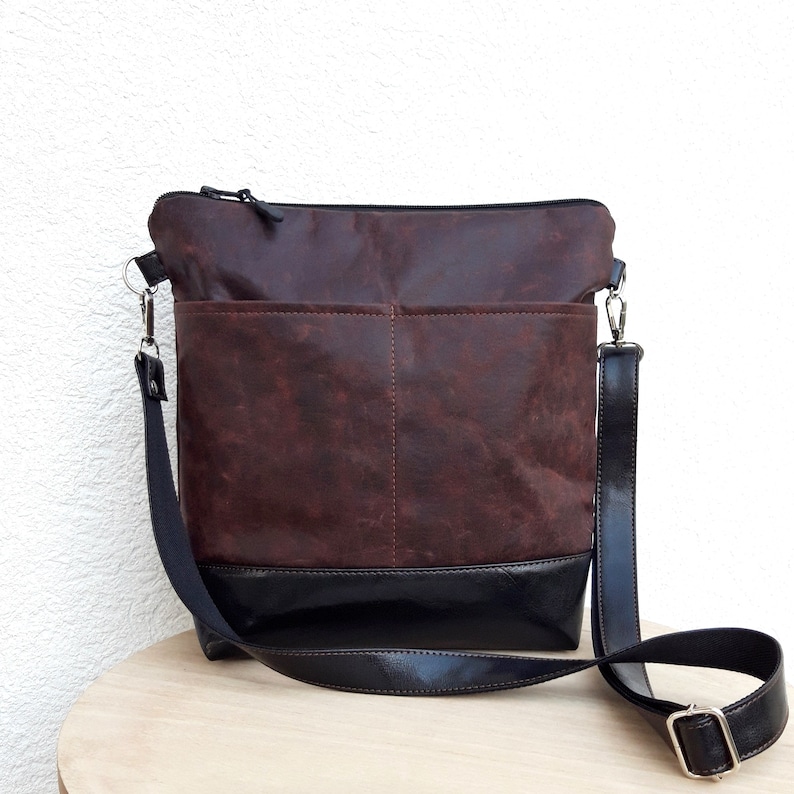 Deep crossbody purse, Ready to ship bag, Leather brown burgundy bag, vegan bag, everyday handbag, shoulder bag external pockets, messenger image 4