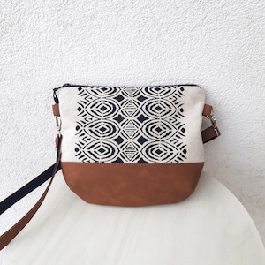 Diahobag Crossbody purse BOHO VIBES, Pockets messenger bag, hobo bag vegan, canvas bag, natural white shoulder bag, day bag, gift for woman image 9