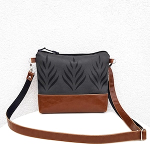Crossbody bag, dark gray purse, Black print, vegan leather bag, small shoulder bag, Casual purse, hobo bag, Crossbody Wallet image 1
