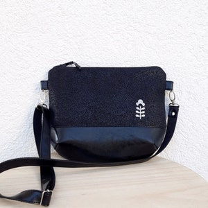 Crossbody tas zwart leer, vegan tas, kleine leren tas, casual schoudertas, avondtasje, tas van een vrouw of meisje, cadeau voor haar, stof afbeelding 1