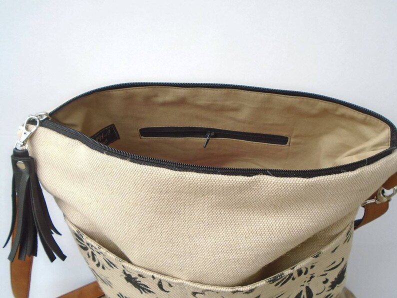 Canvas crossbody bag zipper large medium Jute shoulder bag Etsy