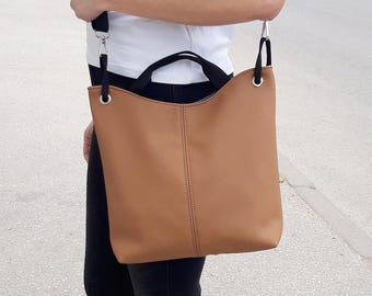 Top Griff Leder Hobo Crossbody Bag, Schultertasche Camel medium