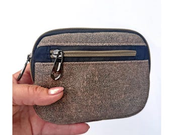 Wildleder Reißverschlusstasche, kompakte Reisebrieftasche handgemachte Münztasche, Kartenhalter, Diahobag