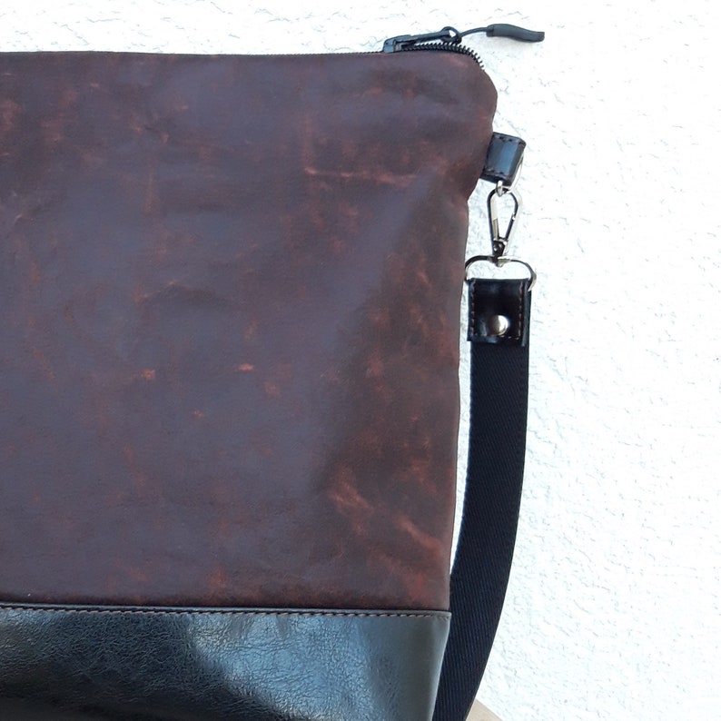 Deep crossbody purse, Ready to ship bag, Leather brown burgundy bag, vegan bag, everyday handbag, shoulder bag external pockets, messenger image 7