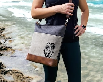 Floral Print Crossbody Bag: Handmade Canvas & Leather Shoulder Tote