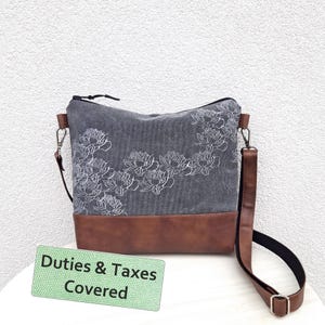 Graue Umhängetasche | Kleine Tasche aus Canvas | Tagesschultertasche | Frau Mädchen Handmade Bild 2