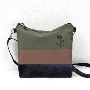Borsa a tracolla grande, borsa verde marrone, zaino in tela cerata resistente e idrorepellente