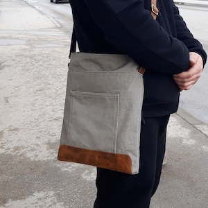 Messenger Bag Men, Natural Canvas, Men's Bag, Ladies' Bag, Canvas Shoulder Bag, Computer Bag, Laptop 14" Hand Bag, Boho bag