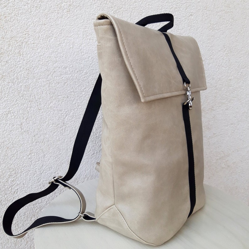 Women's backpack white, Handmade from Diahobag, vegan leather bag, deep backpack for format A4, antique effect leather image 3
