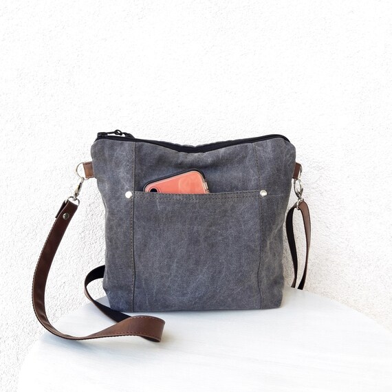 Crossbody Bag Gray Bag With Pockets Small Vegan Purse Brown - Etsy