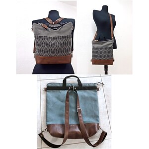 Backpack Convertible purse, Black, Tan, Gray crossbody bag, bag Aztec pattern, shoulder bag, Marble effect canvas hobo purse, vegan purse image 9