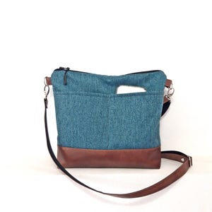 Bolsa transversal azul, bolsa de lona impermeável, bolsa estilo hobo feita à mão