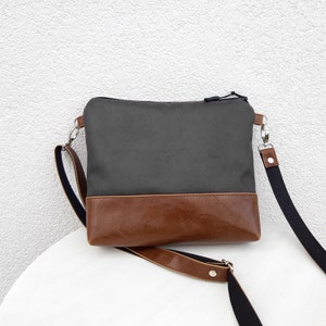 Crossbody bag, White print, vegan leather bag, dark gray purse, Casual purse, hobo bag, Crossbody Wallet image 5