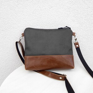 Crossbody bag, dark gray purse, Black print, vegan leather bag, small shoulder bag, Casual purse, hobo bag, Crossbody Wallet image 2
