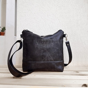 Sac à main bandoulière noir de taille moyenne, cartable en cuir végétalien, sac à fermeture éclair, poches extérieures de sac à bandoulière, sac à main messager, sac gris imperméable