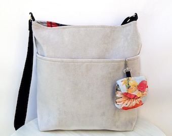 Umhängetasche Mittelgroß, Graue Samt Slouchy Tasche, Handgefertigte Faltbare Schulter Geldbörse, Mini Beutel inklusive