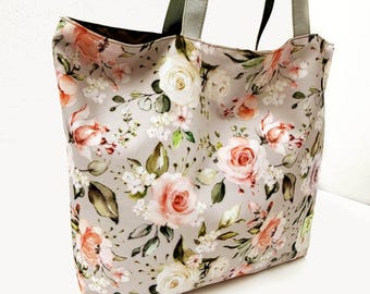 Water repellent Washable market bag, Beach and Weekend bag, Reversible shopping purse 19x14", Handmade