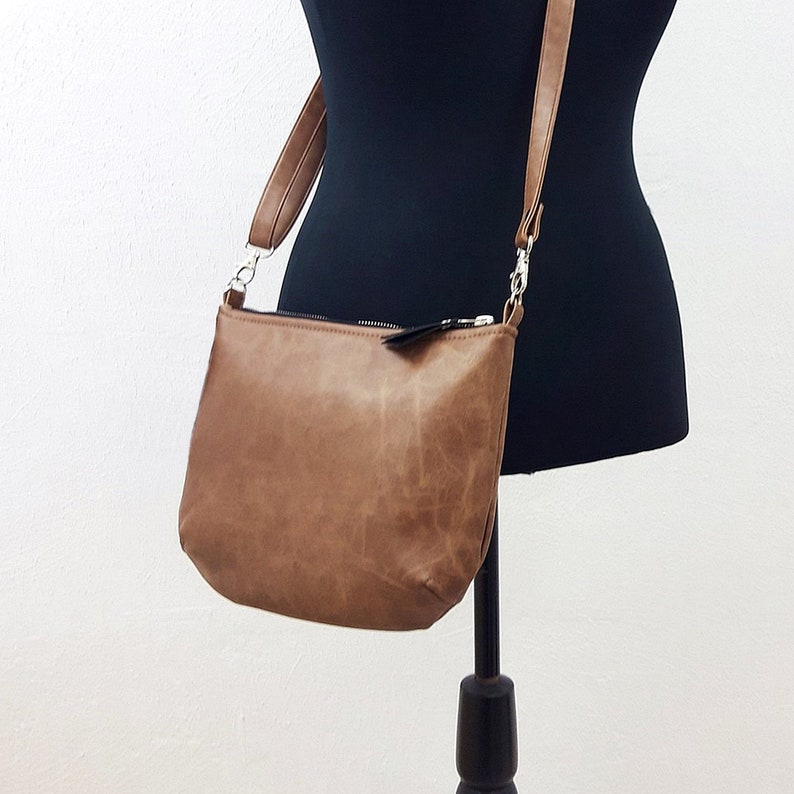 Day Brown small shoulder bag, Satchel mini, simple crossbody bag, Lightweight bag, evening vegan bag, antique Gray Black White leather image 1