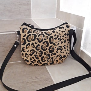 Bolso bandolera de lona encerada, bolso natural, bolso estampado CHEETAH, bolso mensajero pequeño, bolso hobo vegano, bolso de hombro para mujer, bolso billetera de lona