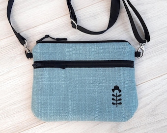 Magnolia Mini Leinen Crossbody Bag, Türkis Reisetasche, Brusttasche, Taille Brieftasche
