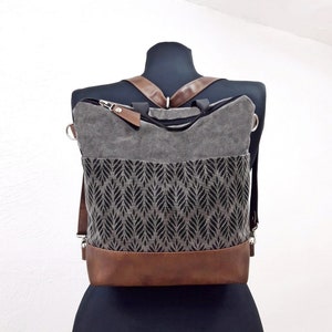 Backpack Convertible purse, Black, Tan, Gray crossbody bag, bag Aztec pattern, shoulder bag, Marble effect canvas hobo purse, vegan purse