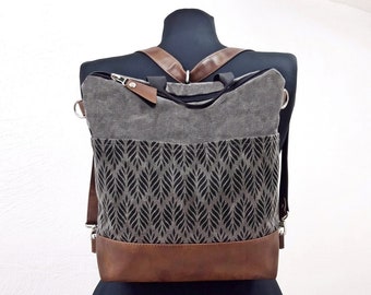 Backpack Convertible purse, Black, Tan, Gray crossbody bag, bag Aztec pattern, shoulder bag, Marble effect canvas hobo purse, vegan purse
