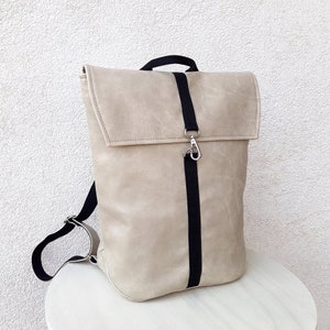 Women's backpack white, Handmade from Diahobag, vegan leather bag, deep backpack for format A4, antique effect leather image 2