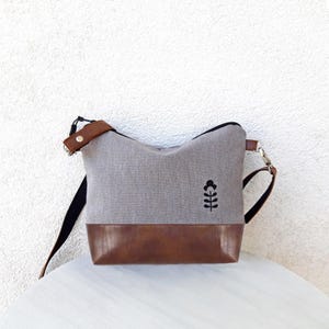 Crossbody bag Leder Canvas Vegan Tasche Grau Casual Schultertasche Kleine Tasche einer Frau oder Mädchen Brieftasche Geschenk für sie