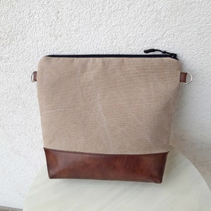 Crossbody bag medium, vegan bag, hand print bag, Waterproof bag, sturdy beige purse PINE WOOD, canvas shoulder bag, brown leather hobo bag image 8