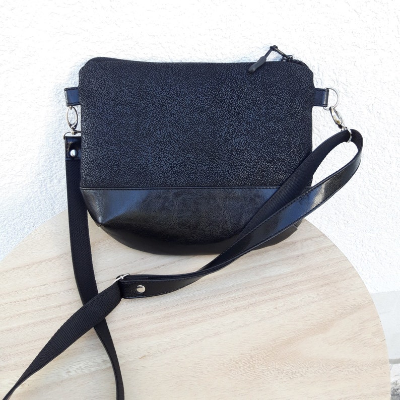 Crossbody tas zwart leer, vegan tas, kleine leren tas, casual schoudertas, avondtasje, tas van een vrouw of meisje, cadeau voor haar, stof afbeelding 8