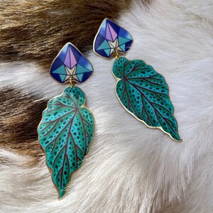 Cheetah Begonia Fairy Wings Moonlit Plant Leaf Earrings - Dangle / Peg / Clip-on