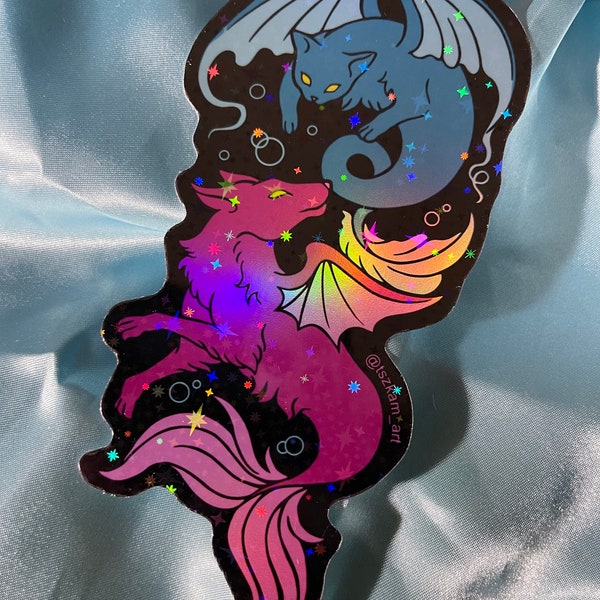 Mer-meow and Mer-wolf holographic sticker