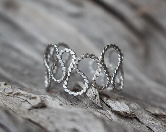 Anillo de plata 999, Anillo de plata pura, Anillos de plata ajustables, Anillo ondulado moderno, Joyería de plata hecha a mano, Anillo de plata fina, Anillo crudo