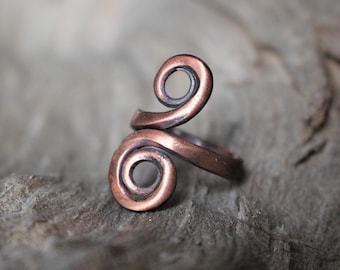 Doble Swirl Handmade Rustic Copper Ring, Viking/Nordic/Pagan/Celtic Style