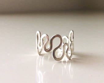 Sterling Silver Ring, Adjustable Silver Ring, Modern Wavy Ring, Handmade Silver Jewelry, 925 Silver Wire Ring, Artsy Silver Ring, Raw Ring