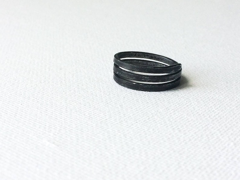 Minimal Iron Ring, Simple Black Ring, Plain Handmade Ring, Dark Grey Ring, Metal Rustic Ring, Raw Wire Ring, Unisex Steel Band, Women Band image 1